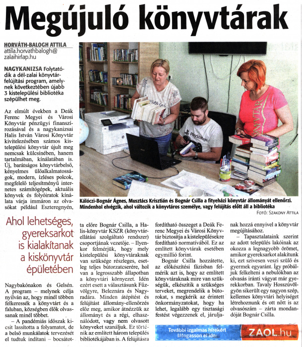 Zalai Hírlap 2021 07 01 150sz 04old - Megújuló könyvtárak.jpg Zalai Hírlap 2021 07 01 150sz 04old - Megújuló könyvtárak.jpg